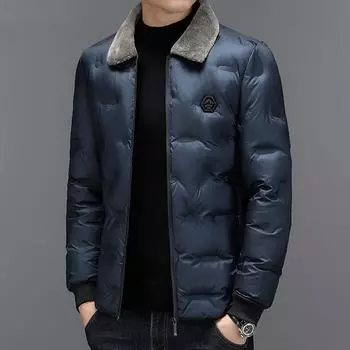 Зимняя новая модная мужская свободная куртка, хлопковое пальто для папы, повседневное хлопковое пальто с маленьким меховым воротником L