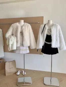 Зимняя новая модная плюшевая шуба для женщин, роскошное ощущение утолщенного теплого меха в корейском стиле, повседневное пальто 2024 года, шикарная женская одежда S бежевый