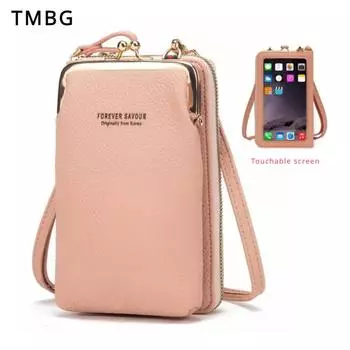 Зимняя новая модная сумка для мобильного телефона с сенсорным экраном, студенческий портмоне, очаровательная женская мини-карманная многофункциональная женская вертикальная сумка через плечо 18*11*5CM темно-розовый