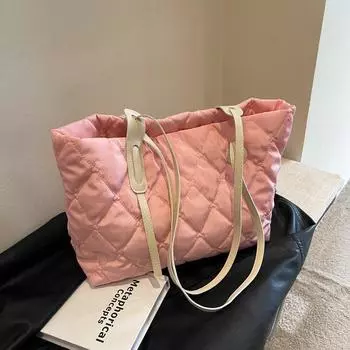 Зимняя новая модная сумка-тоут с ромбовидным узором большой вместимости под мышкой 2024 года, модная и повседневная простая сумка-мессенджер через плечо для поездок на работу