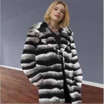 Зимняя новая модная женская шуба из искусственного меха кролика Рекс с отворотом из шиншиллы, средняя и длинная женская одежда S