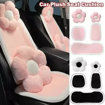 Зимняя новая мультяшная плюшевая автомобильная подушка простая черная белая утолщенная противоскользящая женская подушка для автомобильного сиденья милая модификация интерьера