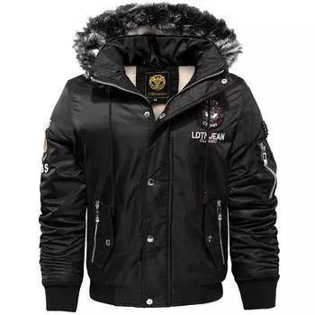 Зимняя новая мужская бархатная хлопковая куртка с меховым воротником, повседневная модная хлопковая куртка S чёрный