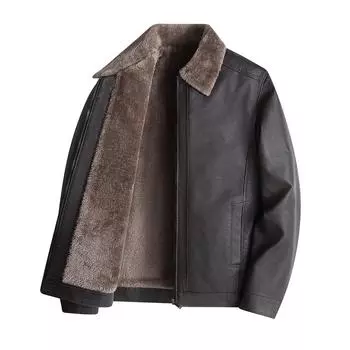 Зимняя новая мужская бархатная куртка из искусственной кожи с лацканами для молодежи, теплая для отцов среднего и пожилого возраста M