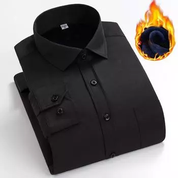 Зимняя новая мужская бархатная рубашка с длинными рукавами, однотонная деловая рубашка, профессиональная классическая рубашка, не требующая глажки, мужская рубашка M чёрный