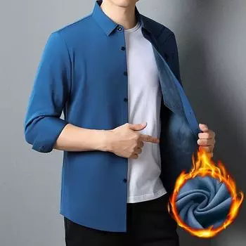 Зимняя новая мужская бархатная рубашка с флокированным принтом, теплая нейлоновая бесшовная рубашка с длинными рукавами для среднего и молодого возраста M