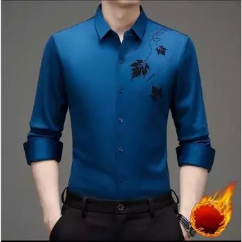 Зимняя новая мужская бархатная утолщенная рубашка, деловая бесшовная рубашка, не мнется, не требует глажки, высокоэластичная, цельная M