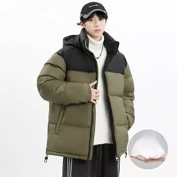 Зимняя новая мужская корейская версия контрастного цвета с капюшоном, утолщенная теплая белая пуховая куртка, модная пара, модная куртка S