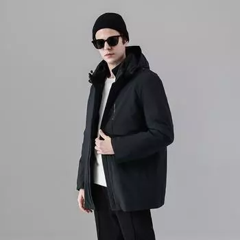 Зимняя новая мужская корейская версия однотонная с капюшоном 90% белый гусиный пух утолщенный теплый пуховик модная стильная куртка для пары M