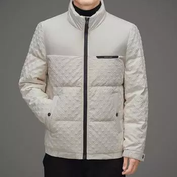 Зимняя новая мужская короткая куртка-стойка с легким пухом, белая повседневная куртка-пуховик на утином пуху для мужчин M