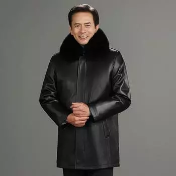 Зимняя новая мужская кожаная куртка деловая средняя и длинная с золотистой норковой подкладкой, которую можно снять, мужское пальто из кожи для ношения в два раза 170