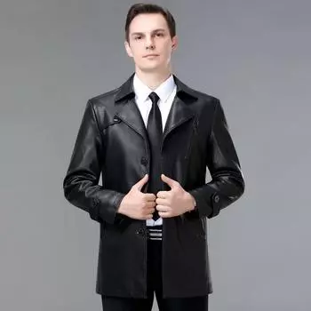 Зимняя новая мужская кожаная куртка среднего возраста, деловой повседневный костюм, воротник, овчина, плюс бархат, чтобы согреться 170