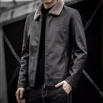 Зимняя новая мужская куртка из искусственной кожи с лацканами для мужчин среднего и пожилого возраста, утолщенная M