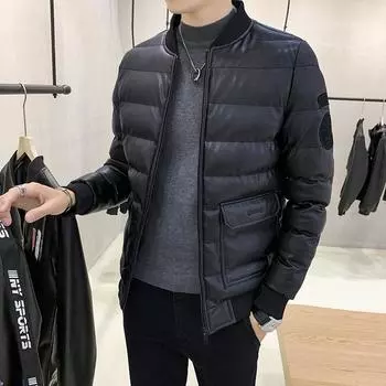 Зимняя новая мужская куртка из искусственной кожи с хлопковой подкладкой, молодежная корейская версия, ветрозащитная утолщенная куртка с хлопковой подкладкой, повседневная одежда для хлеба, мужская мода M