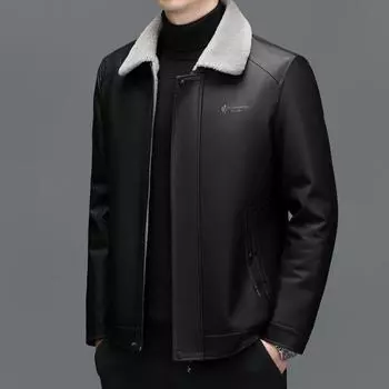 Зимняя новая мужская куртка из натуральной кожи, повседневная тонкая куртка, однотонный пуховик, мужская куртка M чёрный
