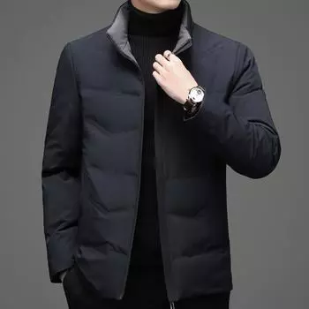 Зимняя новая мужская куртка-пуховик, однотонная, с воротником-стойкой, белая, теплая, модная мужская куртка на утином пуху M