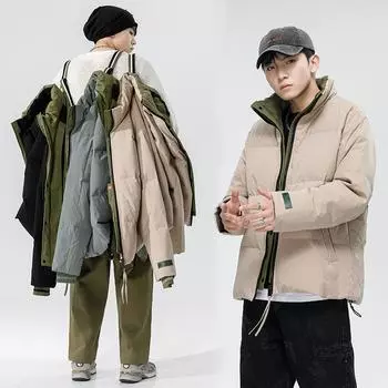 Зимняя новая мужская куртка-пуховик, повседневная мужская мода, воротник-стойка, универсальное пальто, белый утиный пух, поддельный, две части M