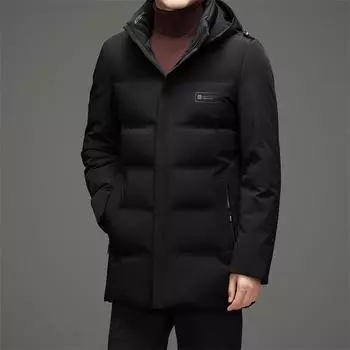 Зимняя новая мужская куртка-пуховик средней и длинной длины с капюшоном, повседневная куртка-пуховик для молодежи и среднего возраста, защищающая от холода M темно-синий