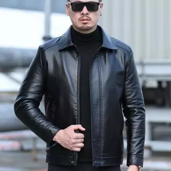 Зимняя новая мужская куртка среднего возраста из натуральной кожи с интегрированным мехом, мужская бархатная утолщенная кожаная куртка с лацканами, мужское пальто M