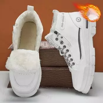 Зимняя новая мужская обувь 2025 года, увеличивающая рост, теплые плюшевые модные трендовые нескользящие зимние ботинки, эластичные повседневные короткие ботинки на молнии 39 коричневый