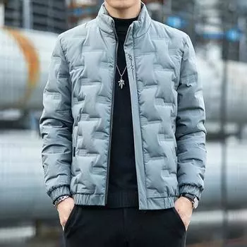 Зимняя новая мужская одежда однотонный пуховик теплый эластичные манжеты повседневная куртка тонкий короткий утолщенный пуховик M чёрный