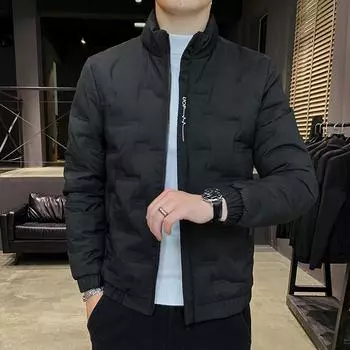 Зимняя новая мужская одежда однотонный пуховик теплый эластичные манжеты повседневная куртка тонкий короткий утолщенный пуховик M синий