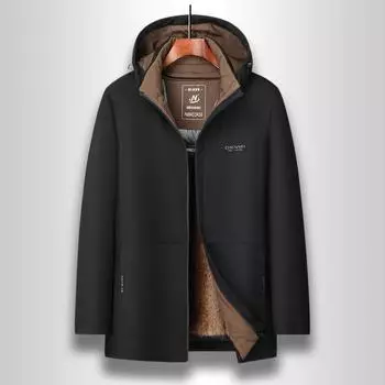 Зимняя новая мужская одежда с хлопковой подкладкой, средняя и длинная, с капюшоном, утолщенная куртка из норки, мужское пальто с хлопковой подкладкой 175 чёрный