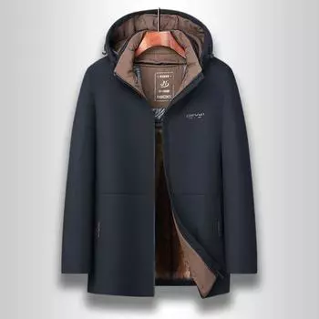 Зимняя новая мужская одежда с хлопковой подкладкой, средняя и длинная, с капюшоном, утолщенная куртка из норки, мужское пальто с хлопковой подкладкой 175 чёрный