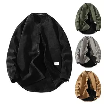 Зимняя новая мужская однотонная утолщенная вельветовая рубашка со свободным воротником-стойкой XXXXL чёрный