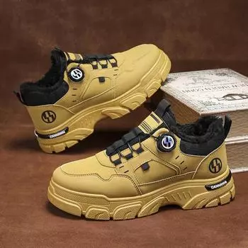 Зимняя новая мужская повседневная обувь, высококачественные мужские теплые кроссовки из натуральной кожи, модная рабочая обувь с вращающимися пуговицами Erkek Ayakkab 39 чёрный