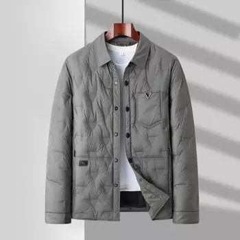 Зимняя новая мужская пуховая куртка модная повседневная универсальная легкая и тонкая высококачественная пуховая куртка с лацканами для мужчин 170 чёрный