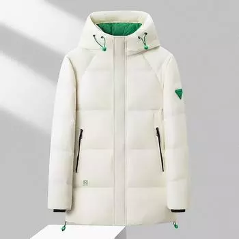 Зимняя новая мужская пуховая куртка утолщенная средней длины с капюшоном черная золотая пуховая куртка молодежная уличная пуховая куртка M белый