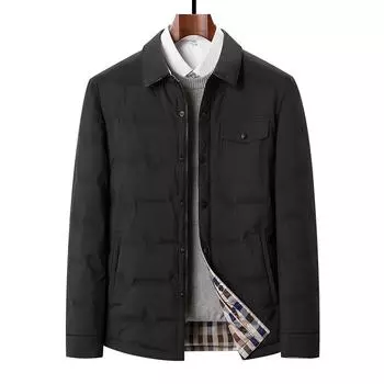 Зимняя новая мужская пуховая рубашка, деловая повседневная белая куртка с воротником из утиного пуха, куртка для папы M чёрный