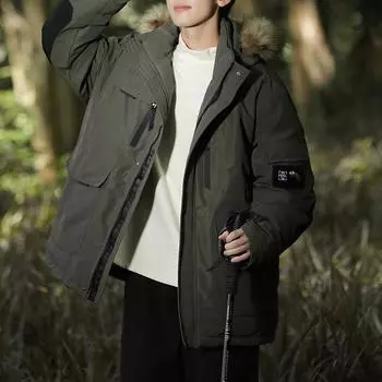 Зимняя новая мужская рабочая одежда для преодоления пальто шерстяной воротник хлопчатобумажная одежда теплая свободная универсальная с капюшоном хлопчатобумажная одежда для мужчин S