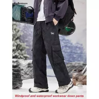 Зимняя новая мужская рабочая одежда из утолщенного прямого утиного пуха 90% белого утиного пуха, верхняя одежда, водонепроницаемые и морозостойкие пуховые штаны M чёрный