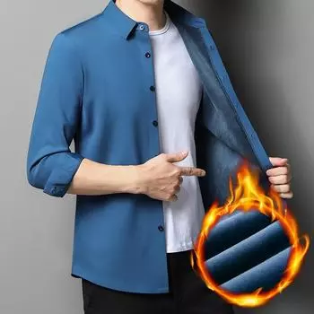 Зимняя новая мужская рубашка с длинными рукавами, деловая, повседневная, не требующая глажки, флисовая рубашка для мужчин среднего возраста M