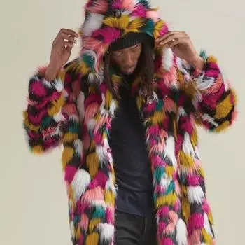 Зимняя новая мужская шуба из искусственного меха, шуба из искусственного меха лисы с капюшоном, среднее и длинное свободное пальто, шуба S