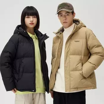 Зимняя новая мужская свободная куртка с капюшоном для пары, модная утолщенная анти M чёрный