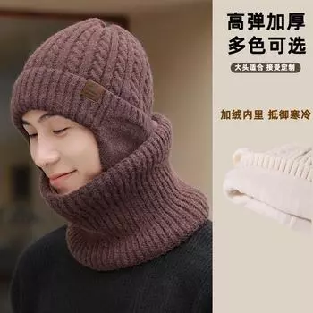 Зимняя новая мужская термошапка шарф комплект женская версия защита ушей вязаная шапка уличный утепленный комплект для холода M56-58cm чёрный