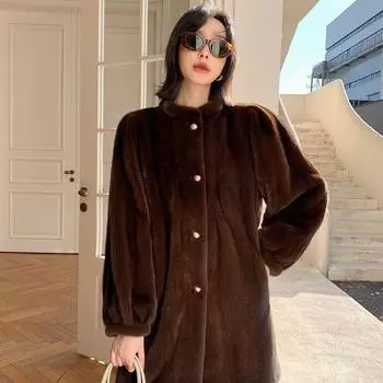 Зимняя новая норковая экологически чистая бархатная цельная норковая шуба женская средняя и длинная шуба молодая S