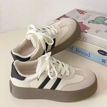 Зимняя новая обувь 2024 года с круглым носком из кожи на шнуровке, подходящая по цвету, плюшевая, термоизоляционная, универсальная, повседневная, спортивная обувь, женская обувь 35 бежевый