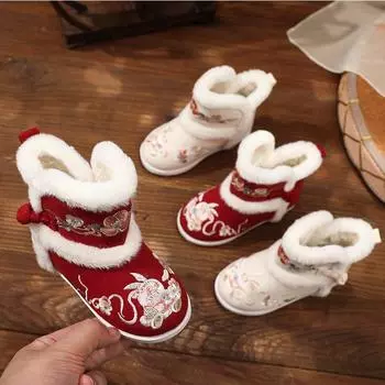 Зимняя новая обувь Hanfu для девочек бархатная детская обувь в китайском стиле детская обувь детские сапоги 25 inner length -15.2cm