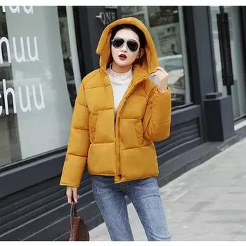 Зимняя новая одежда для отдыха с капюшоном на хлопковой подкладке, женская куртка с хлопковой подкладкой S жёлтый