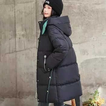 Зимняя новая одежда из хлеба, пуховая одежда с ватой, женские пальто, средние и длинные, утолщенные, женские простые куртки с ватой, прилив M чёрный