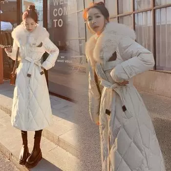 Зимняя новая одежда на хлопковой подкладке ниже талии, модные куртки выше колена, средние и длинные, на хлопковой подкладке, утолщенные, с большим мехом M Below 55 kg