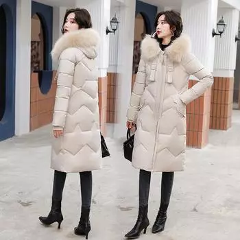 Зимняя новая одежда на хлопковой подкладке женская длинная пуховая одежда на хлопковой подкладке свободные и тонкие теплые куртки на хлопковой подкладке женские пальто прилив L чёрный