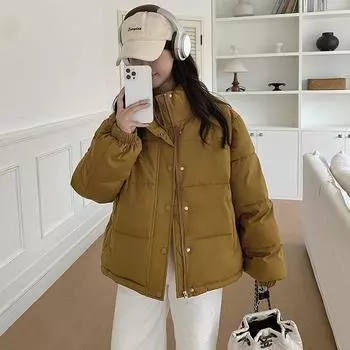 Зимняя новая одежда на пуху с хлопковой подкладкой для женщин, утепленные свободные куртки с хлопковой подкладкой, корейская версия студенческого стиля S чёрный