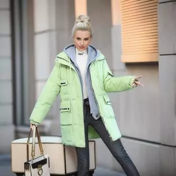 Зимняя новая одежда с хлопковой подкладкой женская средняя и длинная свободная поддельная двухкомпонентная оснастка куртки с хлопковой подкладкой зимние пальто женские M белый