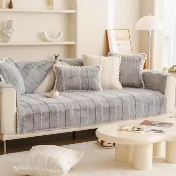 Зимняя новая плюшевая подушка для дивана с кроликом, теплый чехол для дивана, нескользящий высококачественный чехол на подлокотник, утолщенная подушка на спинку полотенца 70x70cm