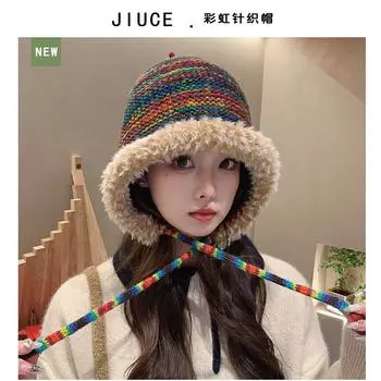 Зимняя новая плюшевая шапка с детской плюшевой утолщенной радужной шапкой вязаная шапка универсальная теплая вязаная шапка 56-58cm